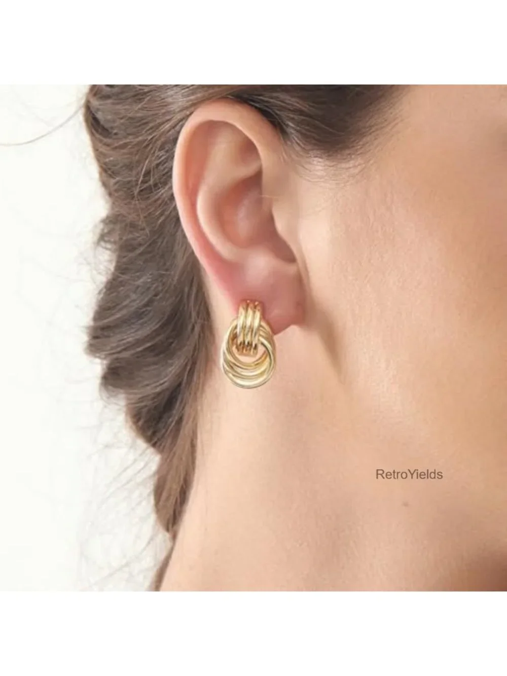 Chunky Gold Knot Circle Drop Dangle Earrings for Women Trendy Hypoallergenic
